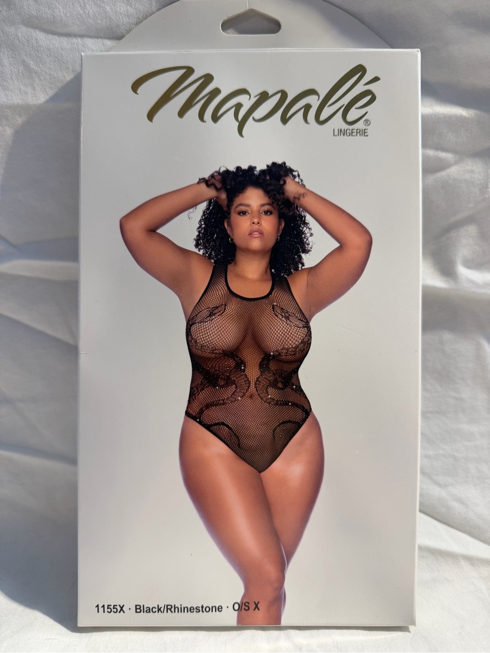 Mapalé 1155X Snake Fishnet Rhinestone Bodysuit Plus Size O/S X Black NEW (A2)